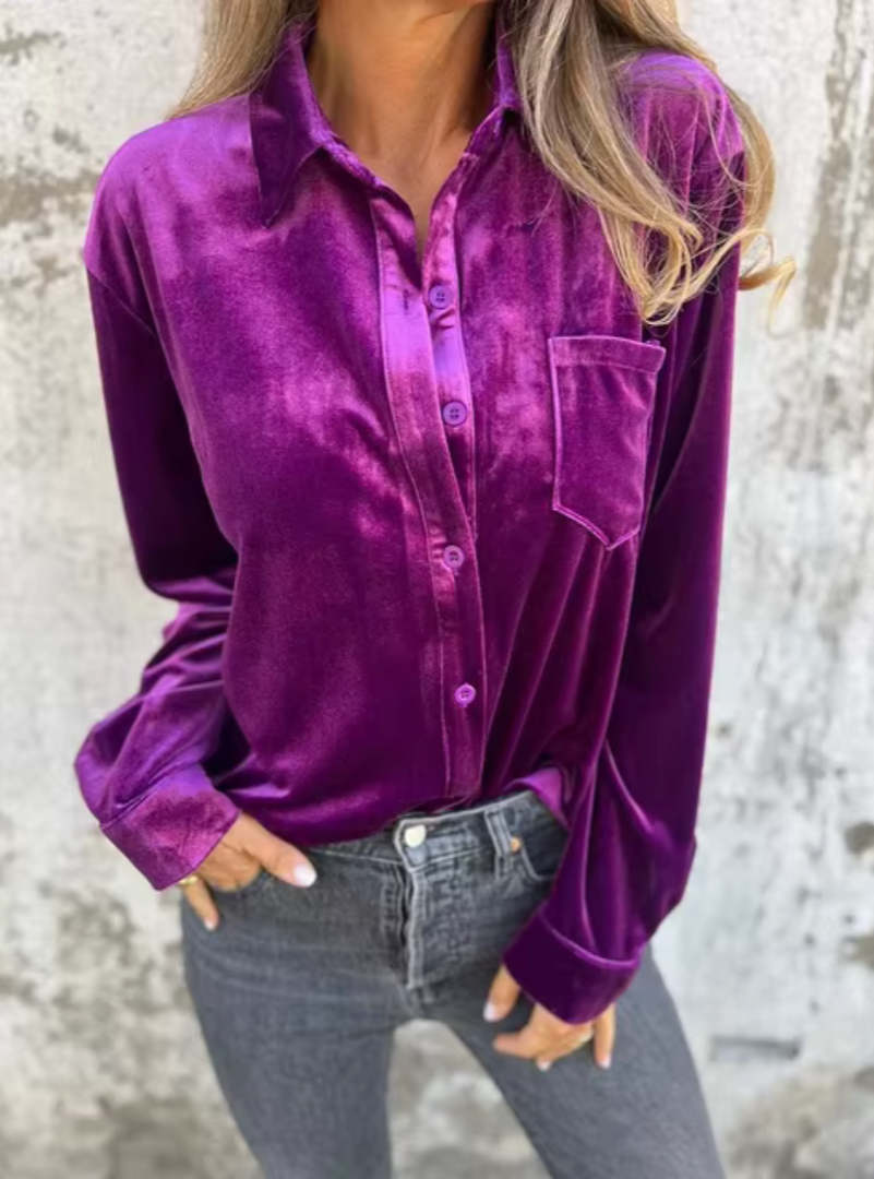 Elara | Velvet Button-Up Blouse