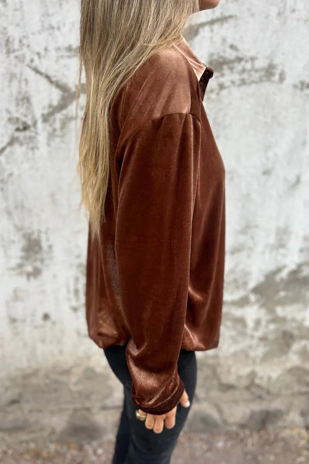 Elara | Velvet Button-Up Blouse