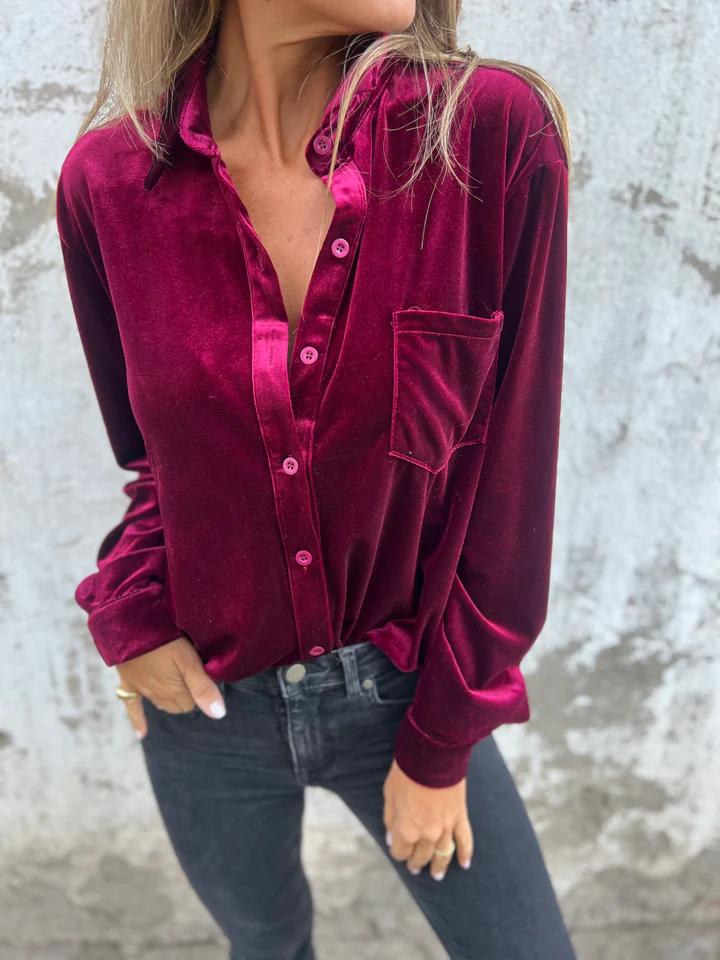 Elara | Velvet Button-Up Blouse