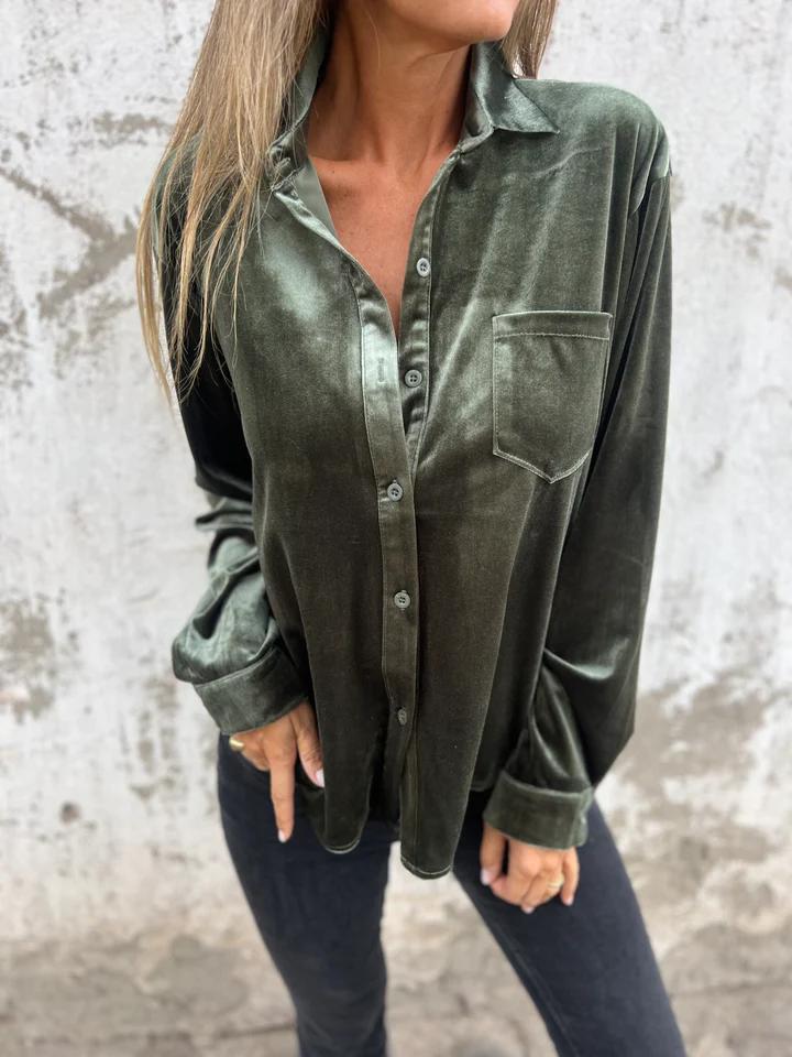 Elara | Velvet Button-Up Blouse