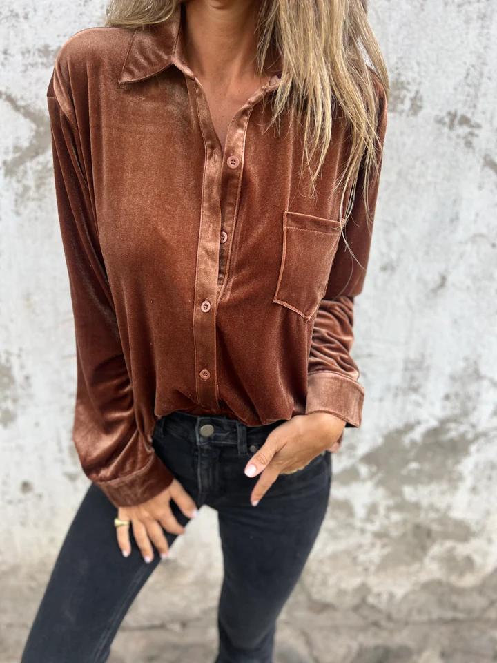 Elara | Velvet Button-Up Blouse